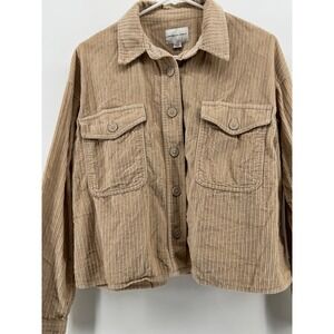 AE Corduroy Cottagecore Cropped Shirt Jacket Tan Long Sleeve Button Up Sz M